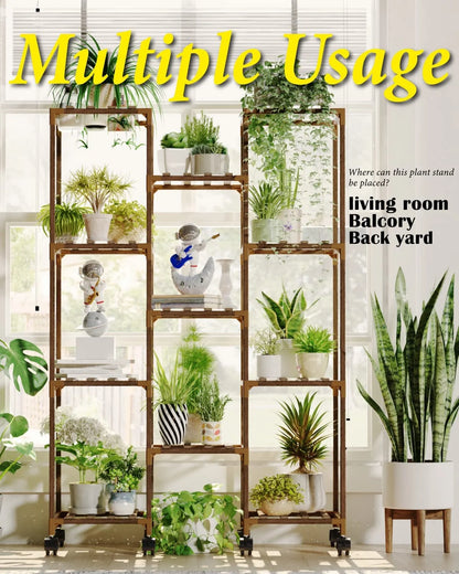 Plant Stand with Wheels Indoor Outdoor Plant Shelves Indoor Plant Holder for Living Room Outdoor Plant Rack Indoor Multiple Plants Patio Balcony Garden