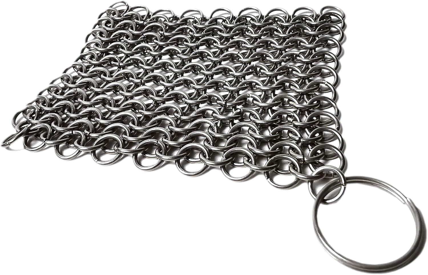 Cast Iron Scrubber 316 Stainless Steel Skillet Cleaner 3.9"X3.9" Chainmail Scrubber Chain Mail Scrub with Hanging Ring for Cast Iron Pre-Seasoned Pans, BBQ Grills Cookware Utensils Cleaning