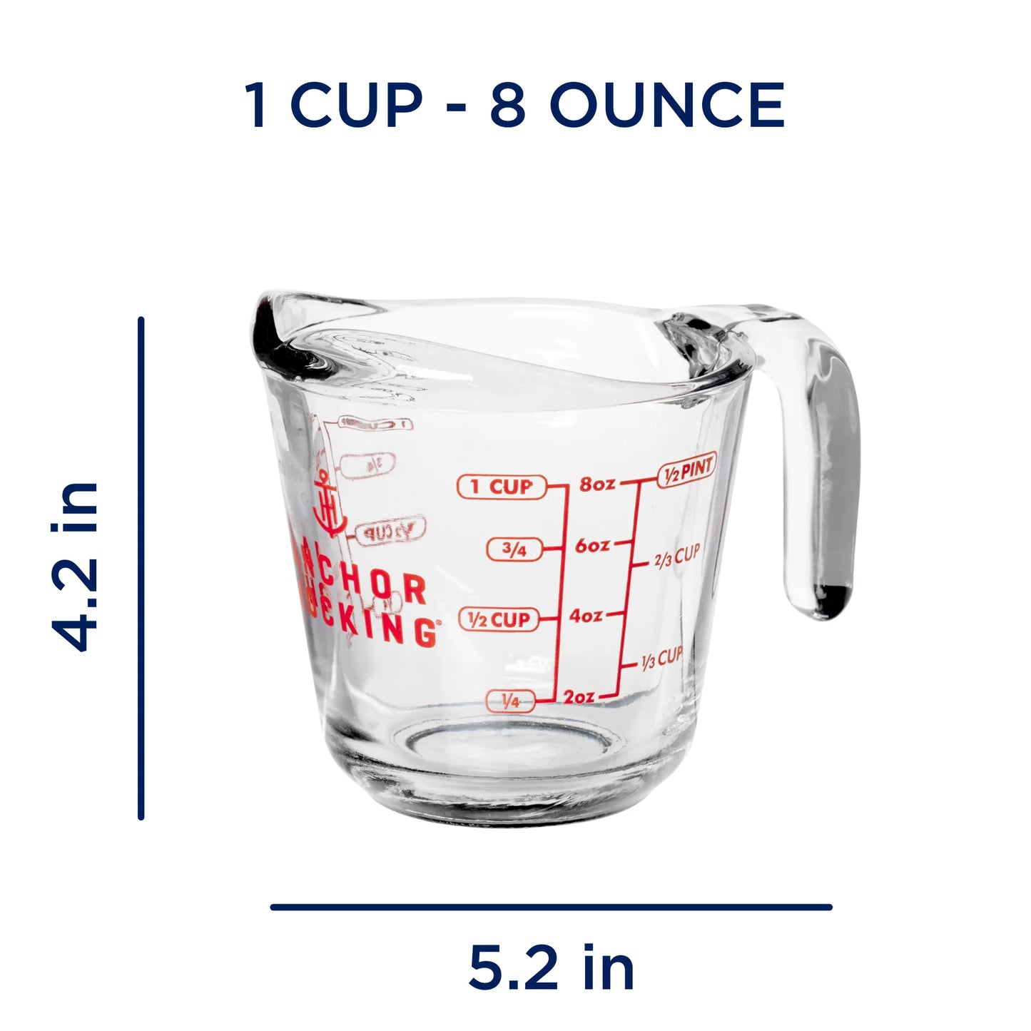 1-Cup Glass Measuring Cup with Easy-Grip Handle and Spout