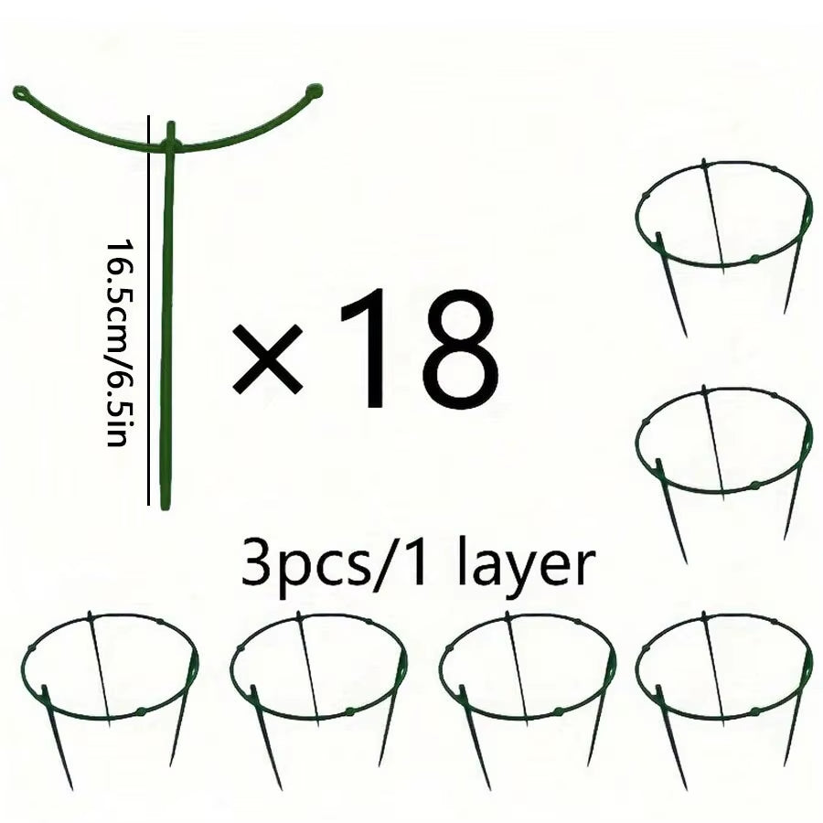 18 Pcs/Set 6 Layers Plant Support Plant Stakes round Plant Support Ring Plastic Plant Cage Holder Flower Pot Climbing Trellis