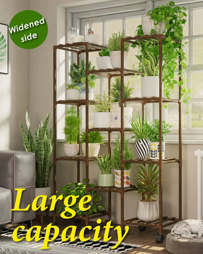 Plant Stand with Wheels Indoor Outdoor Plant Shelves Indoor Plant Holder for Living Room Outdoor Plant Rack Indoor Multiple Plants Patio Balcony Garden