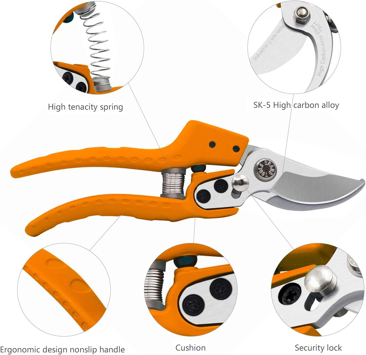 Will'S Sword Professional Sharp Pruners, Garden Pruners, Tree Trimmers Secateurs, Bypass Pruning Shears, Secateurs, Hand Pruner, Garden Shears, Gardening Shears Clippers for Plants (Orange Shears)