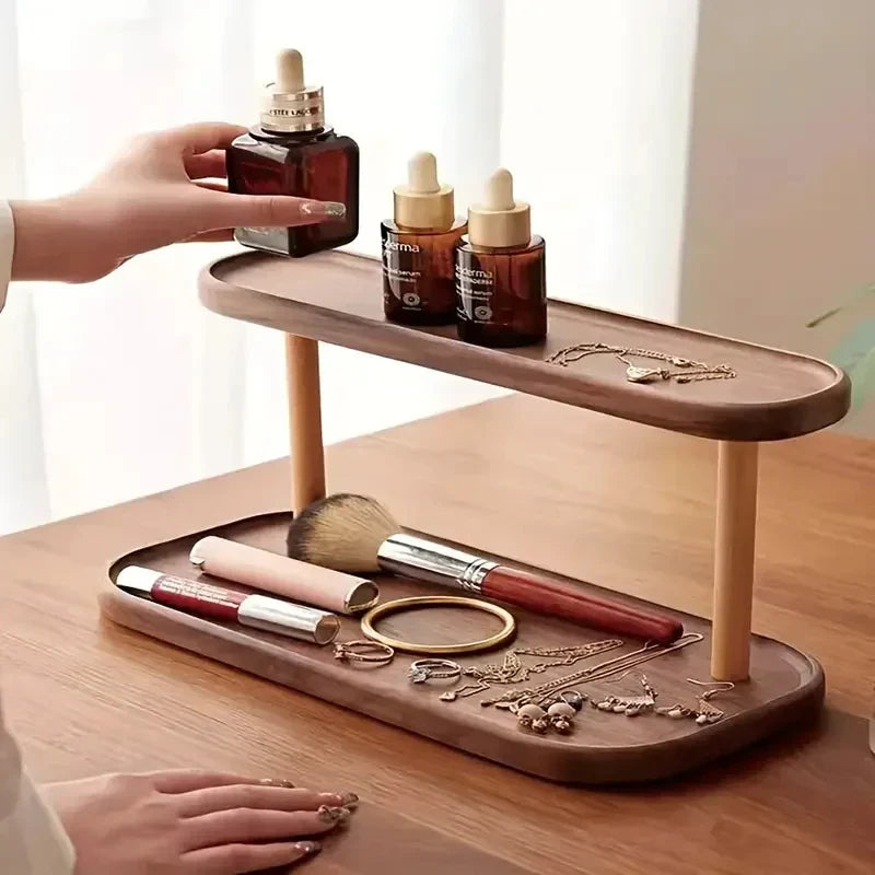 1 Wooden Storage Rack 2 Layers of Desktop Display Rack Desktop Dressing Table Cosmetic Storage Rack Desktop Storage Rack