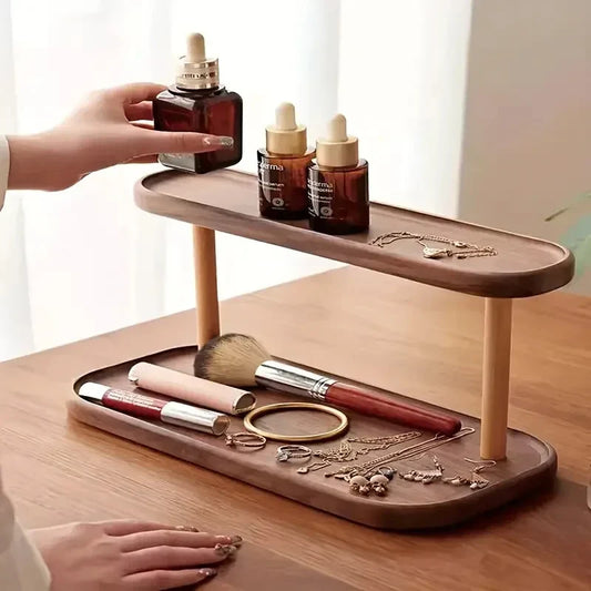1 Wooden Storage Rack 2 Layers of Desktop Display Rack Desktop Dressing Table Cosmetic Storage Rack Desktop Storage Rack