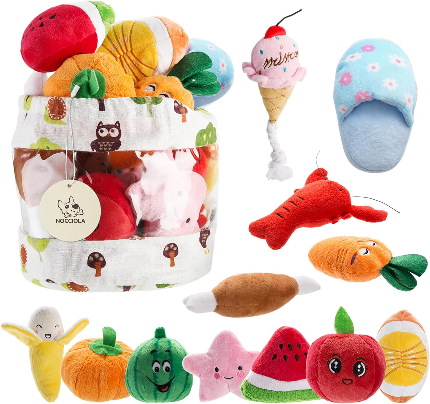 Dog Squeaky Toys, Plush Small Dog Toys for Dogs, Stuffed with Squeakers,12 Pcs Puppy Toys with a Carrying Bag for Small Medium Size