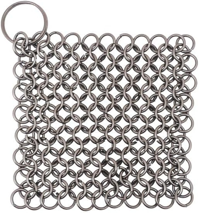 Cast Iron Scrubber 316 Stainless Steel Skillet Cleaner 3.9"X3.9" Chainmail Scrubber Chain Mail Scrub with Hanging Ring for Cast Iron Pre-Seasoned Pans, BBQ Grills Cookware Utensils Cleaning