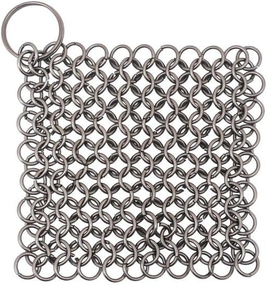 Cast Iron Scrubber 316 Stainless Steel Skillet Cleaner 3.9"X3.9" Chainmail Scrubber Chain Mail Scrub with Hanging Ring for Cast Iron Pre-Seasoned Pans, BBQ Grills Cookware Utensils Cleaning