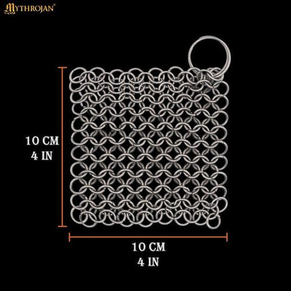 Cast Iron Scrubber 316 Stainless Steel Skillet Cleaner 3.9"X3.9" Chainmail Scrubber Chain Mail Scrub with Hanging Ring for Cast Iron Pre-Seasoned Pans, BBQ Grills Cookware Utensils Cleaning