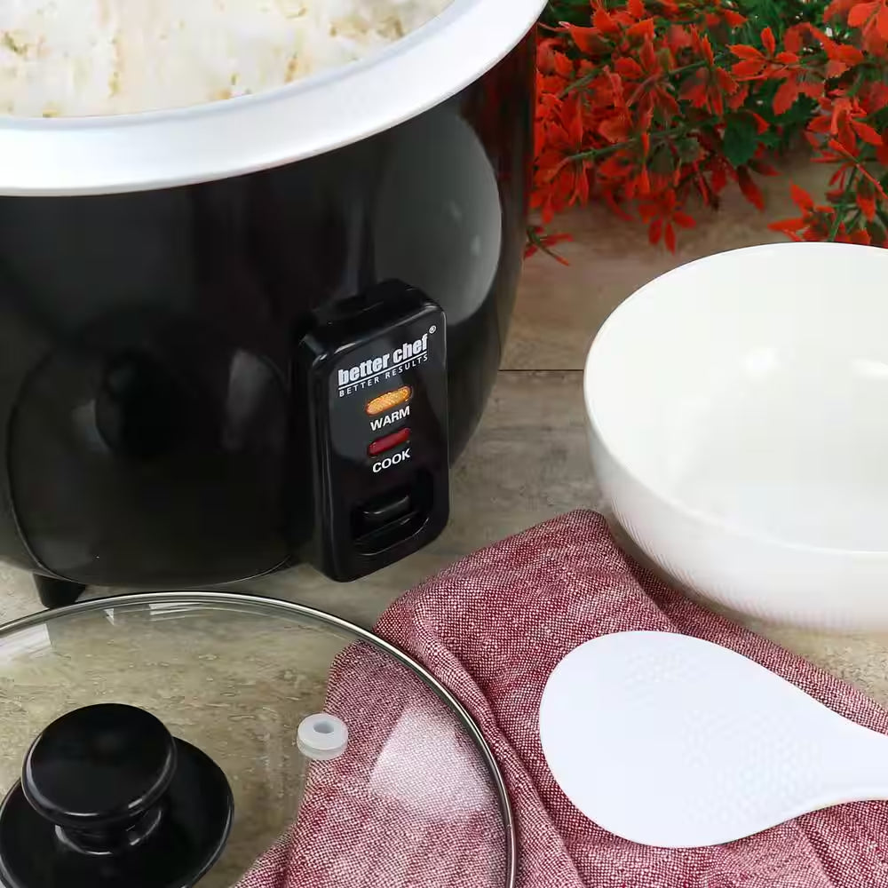 8 Cup Automatic Rice Cooker in Black with Rice Paddle and Measuring Cup
