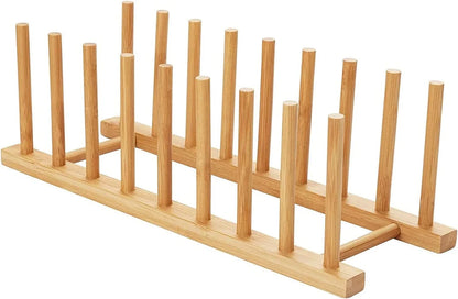 Premium Bamboo Dish Drying Rack - Dish Rack Kitchen Plate Holder-Wooden Dish Rack Plates Holder Compact Kitchen Storage Cabinet Organizer for Dish/Plate/Bowl/Cup/Pot Lid/Cutting Board(Wood)
