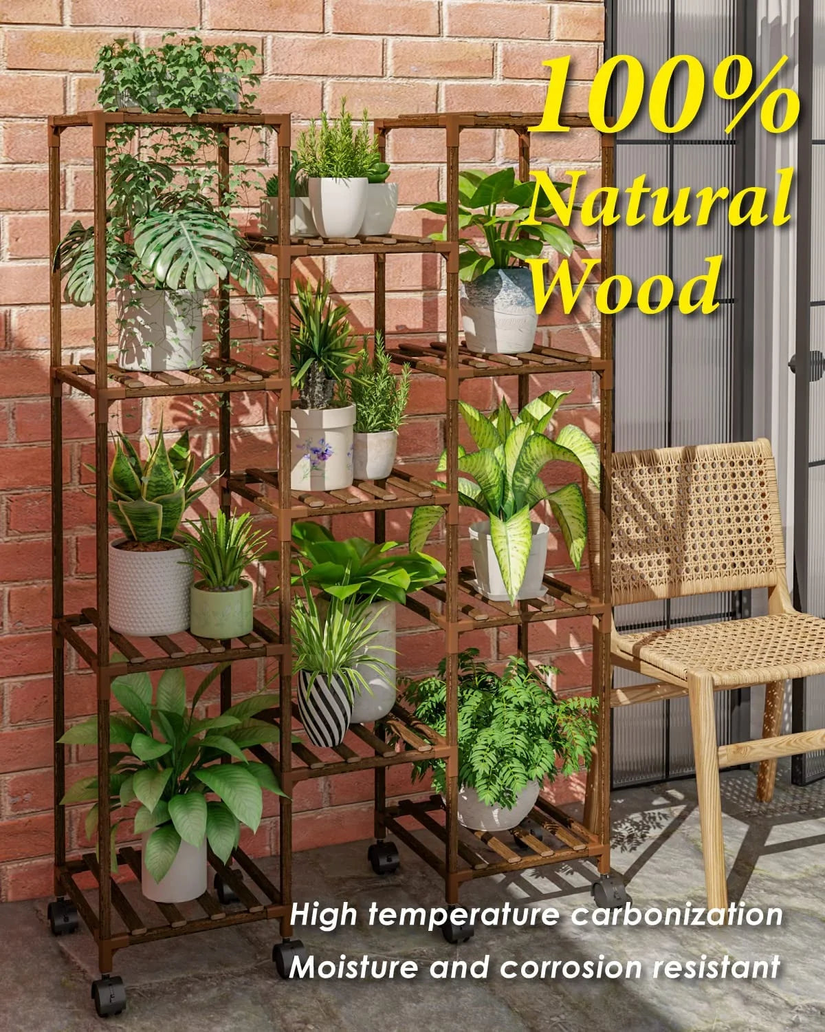 Plant Stand with Wheels Indoor Outdoor Plant Shelves Indoor Plant Holder for Living Room Outdoor Plant Rack Indoor Multiple Plants Patio Balcony Garden