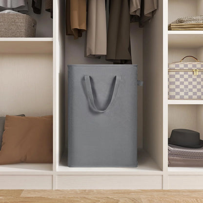 Slim Laundry Hamper with Handles Collapsible Laundry Basket Thin Dirty Clothes Basket Narrow Laundry Bag Foldable Dirty Cloth Hamper 45L (21 Inchesgrey)