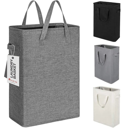 Slim Laundry Hamper with Handles Collapsible Laundry Basket Thin Dirty Clothes Basket Narrow Laundry Bag Foldable Dirty Cloth Hamper 45L (21 Inchesdark Grey)